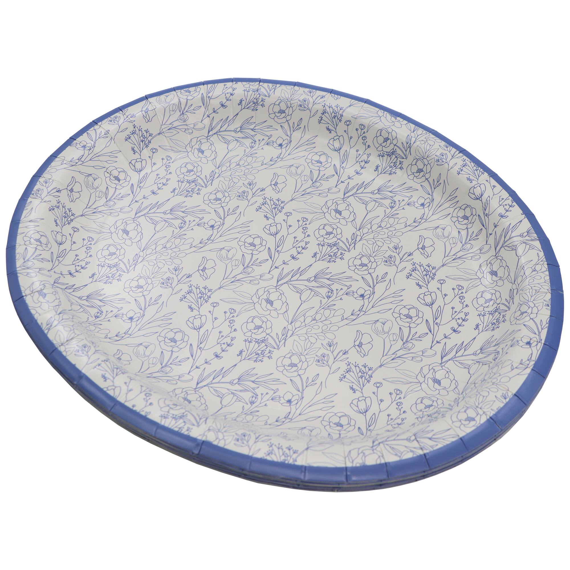 Next Chapter 12.25" Blue & White Floral Oval Paper Plates, 10ct. by Celebrate It™